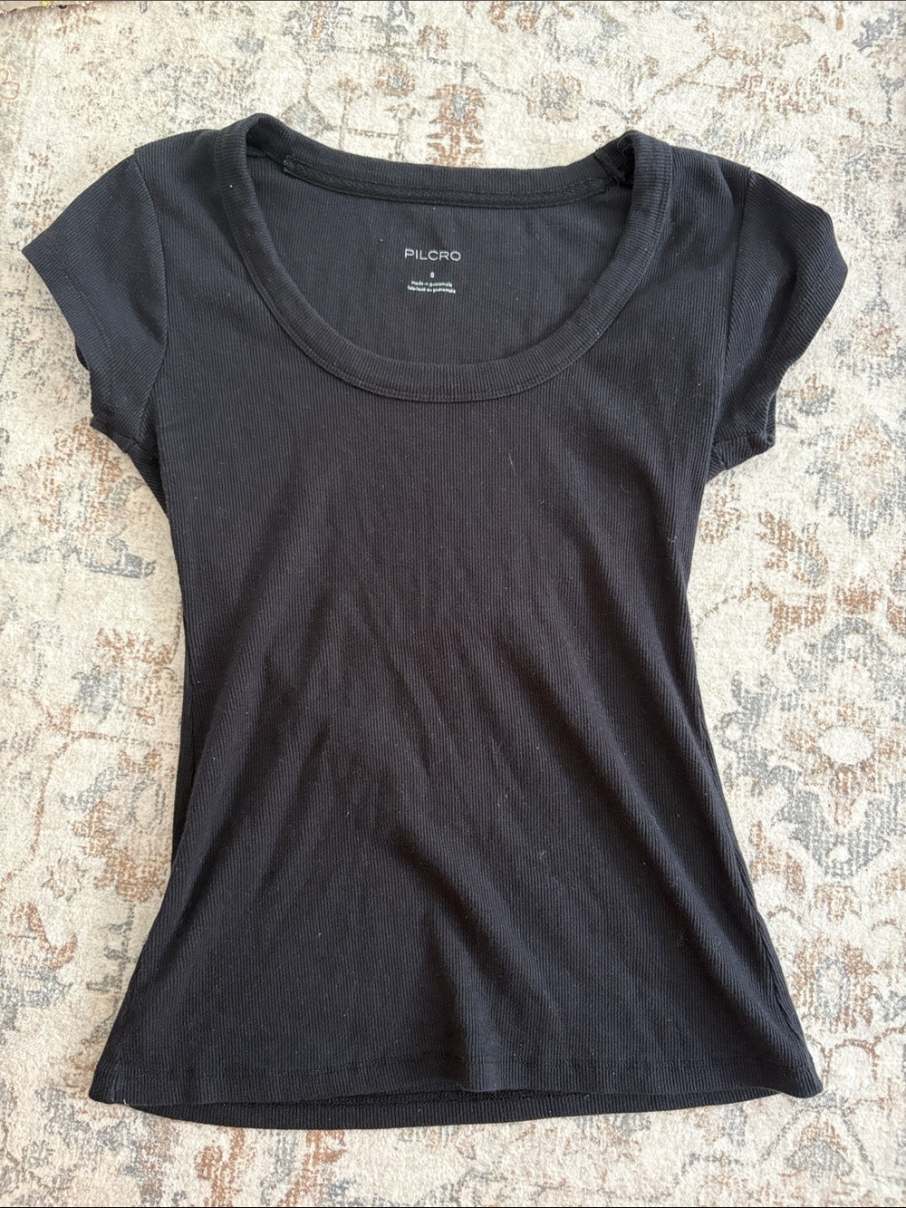 Pilcro Slim Scoop-Neck Tee Black Short Sleeve